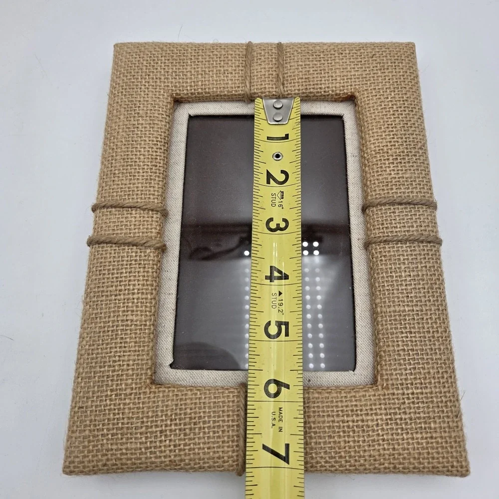 Vintage Wood Burlap? Velvet Picture Frame Photo size 4.5